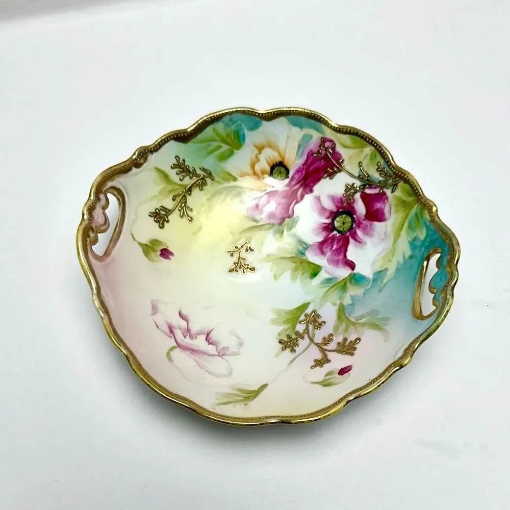 Antique Maple Leaf Mark Nippon Porcelain Hand Painted Embossed Bowl 1891-1911